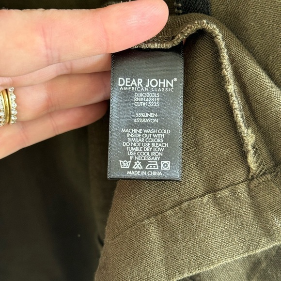 DEAR JOHN Army Green Linen Blend Utility Jacket Removable Hood Size Small - Picture 5 of 6